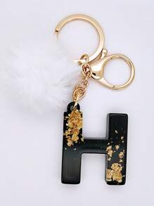 1 件男女通用经典黑白休闲个性化 Pom Pom 首字母钥匙扣、时尚配饰、背包挂饰，适合作为送给朋友的礼物 - 黑與白 - 查看 23