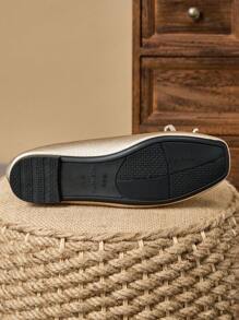 Damen Quadratische Zehenschuhe mit Schleifendekor, Farbe Gold, Lässig Alltagsschuhe und Outdoorschuhe für Frühling, Sommer, Herbst