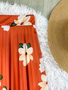 Long Pleated Evangelical Flower Skirt - Burnt Orange - View 3
