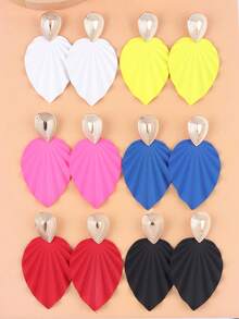 1 Pair Exaggerated Metallic Colorful Leaf Design Chic Earrings For Women - Blue - View 2