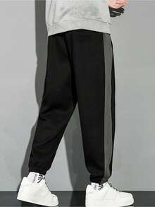 Plus Size Men Letter Print Drawstring Waist Casual Jogger Sweatpants - Black - View 3