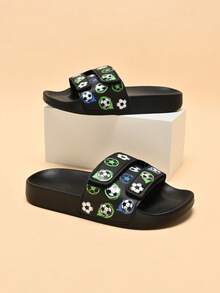 Dép xốp trẻ em, đế mềm chống trượt nhẹ, thiết kế hình bóng đá dễ thương, thích hợp mặc trong nhà/ngoài trời thường ngày, nhanh khô, đế dày màu trơn đơn giản, dép đi biển/bóng rổ cho cả nam và nữ - màu đen - Xem 7