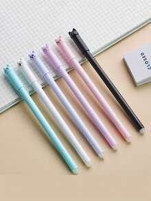 8支装喵星凝胶笔，创意卡通可爱，摇尾巴喵星猫黑色/蓝色凝胶笔，钢笔，签名笔，文具，开学季，节日礼物 - 彩色 - 查看 5