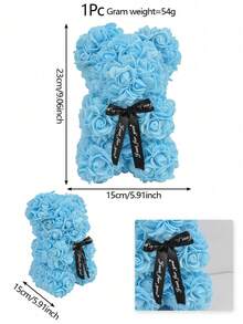 1 PIEZA Oso de rosas como regalo del Día de la Madre, Oso de peluche de rosas para aniversario de bodas, cumpleaños, mejor regalo, adorable y romántico, oso de flores eternas en caja de regalo de PVC (se compra la caja de regalo por separado) - cielo azul - Ver 2