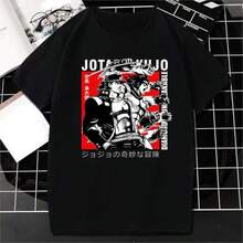 Japanese Anime JOJOs Bizarre Adventure Graphic Print T Shirt Men Women Fashion Streetwear Short Sleeve Plus Size T Shirt Unisex - 黑色 - 查看 1