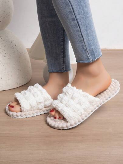 Women's New Linen Slippers, Comfortable Quiet Indoor Bedroom Couple Open-Toe Slide, All Season