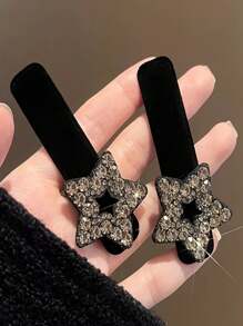 1pc Black Velvet Hairpins With Rhinestones, Women's Multicolored Large Rhinestone Hair Clip, Elegant Water Drop Hollow Out Crystal Hair Clips, Suitable For Daily And Festival Wear Street, For Side, Bangs, Back Of The Head Bathroom Decor Summer Back To School