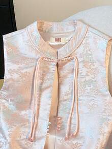 优雅中国风手工纽扣立领提花缎背心唐装春夏装 - 粉色 - 查看 5