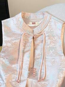 Elegante chaleco de estilo chino hecho a mano con cuello de botones, tejido Jacquard de satén, para usar en primavera/verano