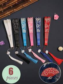 6片/4片/1片精美樱花花朵图案流苏便携折叠手扇女式扇子舞蹈扇摄影扇道具折扇适合日常休闲使用适合拍照参加聚会旅行可作为节日礼物送给朋友家人爱人同事生日礼物活动礼物结婚礼物 - 彩色 - 查看 2