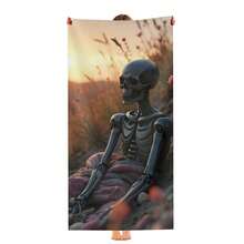 Contemplative Skeleton At Sunset, Resting Among Flowers Super Soft And Cozy Lightweight Printed 75X150cm Large Bath Towel, Quick Drying, Absorbent, Soft And Comfortable, Ultra-Fine Fiber Beach Towel