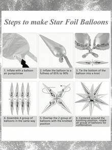 8pcs/Set Silver 4D Exploding Star Aluminum Foil Balloons, Pointed Star Explosion Balloons, Cone Balloons, Teardrop Connected Balloons, Magic Star Burst Balloons, For Bachelor Party, Birthday, Wedding Decoration, Anniversary, Party Decoration, Celebration, Gift Giving, Theme Event Decor, Frozen Theme Decor, Disco Party - Silver - View 9