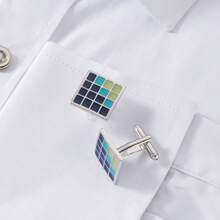 1 Pair Fashionable Minimalist Geometric Stainless Steel Cufflinks, Casual Business Style, Suitable For Groom And Groomsmen Suit And Shirt, Father's Day Or Wedding Season Gift - Silver - View 2