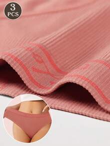 MEIYATING 3pcs Women's Low Waist Panties, Seamless Letter Print Solid Color Underwear, High Elasticity Intimate Fit - Multicolor - View 5