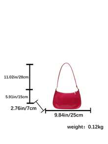 Bolso de hombro con cremallera de unicolor y minimalista, bolso en forma de media luna de moda, bolso de hombro con cremallera de piel sintética de unicolor, monedero burdeos, bolsa de lence - Rosa Fucsia - Ver 3