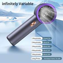 3000mAh T-11/T-13 迷你手持涡轮风扇 199 档可调涡轮小风扇 Type-C 充电便携式手持风扇 夏季强力降温风扇 适用于户外运动旅行卧室学校办公室袖珍风扇 夏季降温、海滩、旅行