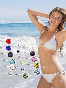 Set de 30 piezas de joyería para piercings de ombligo de acero inoxidable y titanio, kit de piercing para mujeres - Multicolor - Ver 4