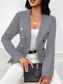 Women's Elegant Tailored Blazer Plus Size Autumn - Grey - View 2