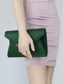 Girly Handbags Womens Faux Leather Metallic Envelope Clutch Bag - Dark Green - View 6