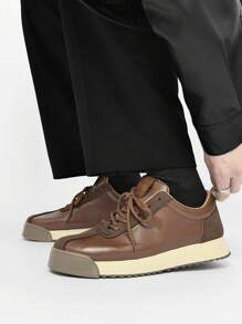 Men's Casual Gum Sole Lace-Up Round Toe Running Shoes, Thick Sole Non-Slip Student Party Outdoor Shoes Spring/Summer