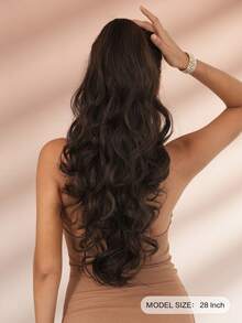 7JHH WIGS 28 Inch Long Curly Wavy Claw Clip Ponytail Wig, Black & Brown, Synthetic Heat Resistant Clip-In Ponytail Hair Extensions For Women, Suitable For Daily Wear & Party - 黑棕色 - 查看 3