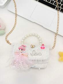 Mini Glitter Decorated Fashion Faux Pearl Evening Clutch