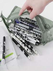 1 Pc Ins Style Simple Transparent Net Double-Layer Large Capacity Zipper Pencil Case, Student Exam Stationery Organizer - Multicolor - View 6