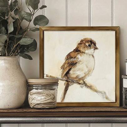 1PC Vintage Bird On A Branch Canvas Wall Art | Vintage Wooden Sign | Cottagecore Canvas Posters | Nursery Art | Farmhouse Decor | Minimalist Neutral - Multipurpose Farmhouse Decor, Holiday Home Wall Art -Living Room, Bed Room, Hallway Decoration