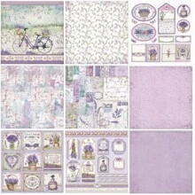 12 hojas de papel vintage para diario/scrapbook, papel decorativo con fondo de paisaje de lavanda de Provenza, útiles escolares, de vuelta a la escuela