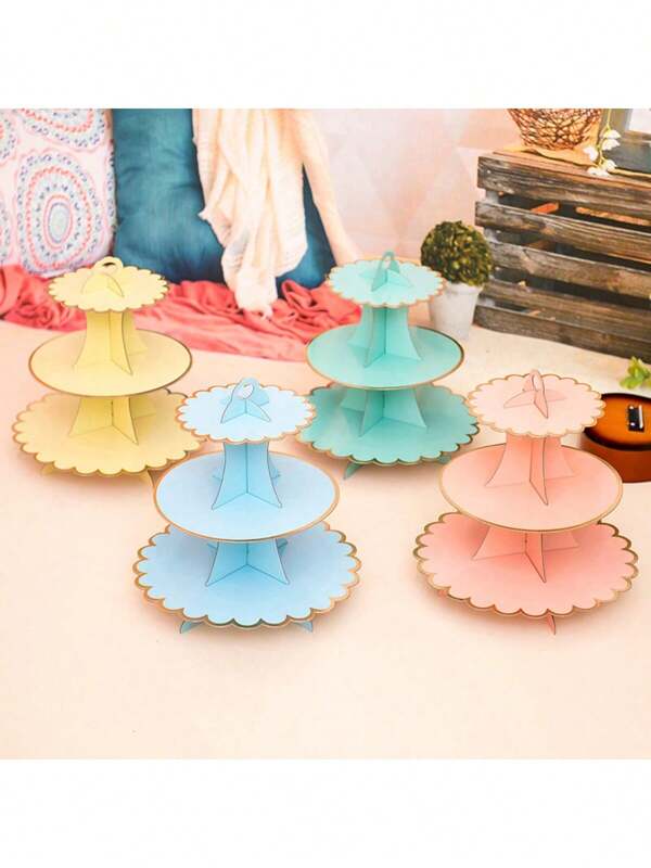 1pc (3 Colors) 3-Tier Candy Colored Cupcake Stand, Disposable Sweet Treat Display Rack, Suitable As Gifts For Girlfriends, Couples, Juniors, Classmates, Friends. Can Be Used For Birthday Party, Wedding, Graduation Party, Cake Shop Display, Christening Celebration