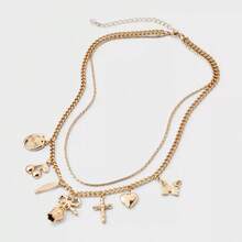 Mixed Tulip And Box Charm Multi-Strand Necklace - Universal Thread™ Gold: Lobster Claw Clasp, 18" Length - 1 - View 3