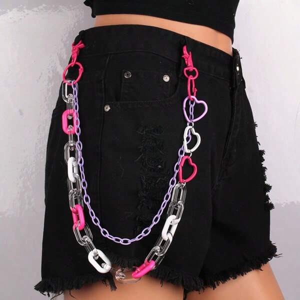 1Pc Random Color Mushroom Acrylic Pendant Double Layer Chain Hip Hop Waist Chain