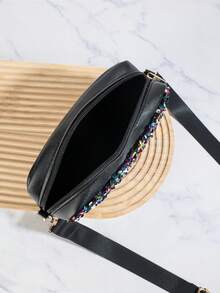 新款多色亮片迷你斜挎包，时尚沙滩度假迷你单肩包，女士拉链方包，适合女性、女孩、青少年，节日礼物，度假旅行礼品 - 明亮 - 查看 5