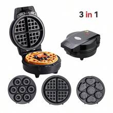 HONGMEI Waffle Maker Donut Maker, 3 In 1 Electric Cartoon Snack Cake Machine,Waffle Sandwich Detachable Dessert Toaster, With 3 Removable Interchangeable Non Stick Plates, Breakfast Afternoon Tea Use