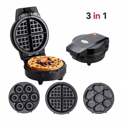 HONGMEI Waffle Maker Donut Maker, 3 In 1 Electric Cartoon Snack Cake Machine,Waffle Sandwich Detachable Dessert Toaster, With 3 Removable Interchangeable Non Stick Plates, Breakfast Afternoon Tea Use