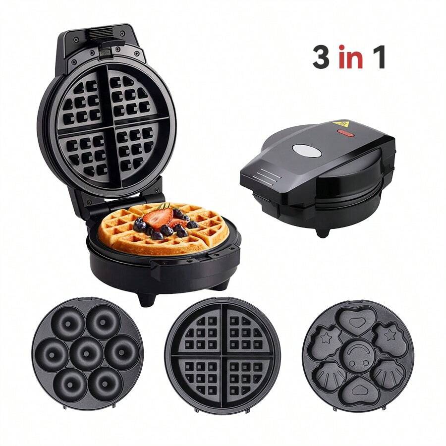 HONGMEI Waffle Maker Donut Maker, 3 In 1 Electric Cartoon Snack Cake Machine,Waffle Sandwich Detachable Dessert Toaster, With 3 Removable Interchangeable Non Stick Plates, Breakfast Afternoon Tea Use
