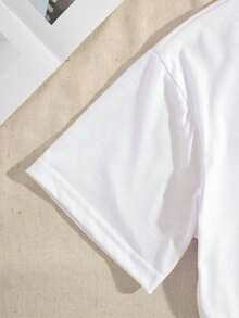 Plus Size Letter Print Casual Round Neck Short Sleeve T-Shirt - White - View 5
