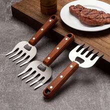 1pc Stainless Steel Bear Claw Fork, Long-Handled Meat Ripper, Food Safety Multi-Purpose BBQ Fork For Outdoor Cooking - Brown - View 5