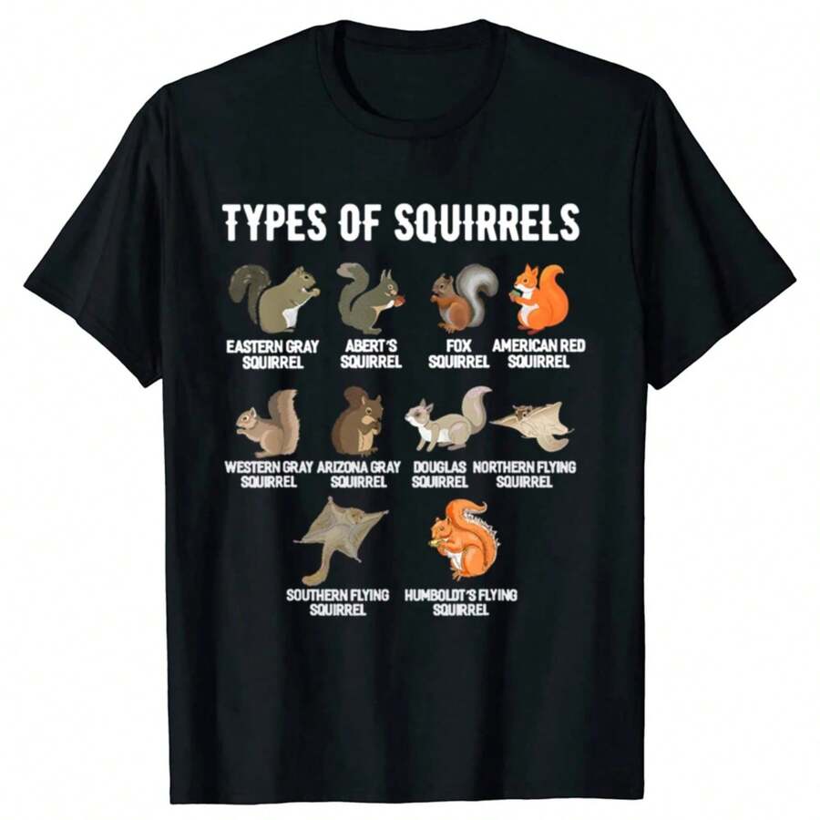 Types Of Squirrels  Squirrel Graphic T-Shirts Men Women's Fashion Casual Tshirt 100% Cotton Loose Oversized T Shirt - Black - View 1