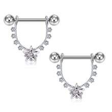 心形乳头环 14G 乳头穿孔首饰 不锈钢乳头舌环杠铃穿孔首饰 女士 14 毫米 1 对 - Silvery-2 - 查看 15