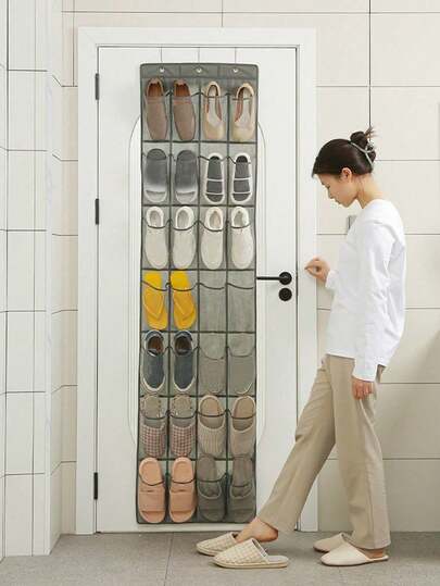 1pc Wall Mounted Shoe Storage Bag (24/28 Slots), Hangable And Suitable For Home And Travel Use