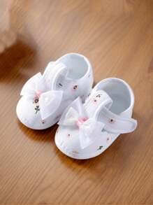 1Pair Newborn Baby Shoes Bowtie Baby Girl Shoes Anti-Slip Soft Sole Bottom Walking Princess Shoes First Walkers
