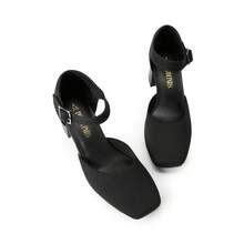 Women's Square Toe Chunky Heels Pumps Ankle Strap Comfortable Knitted Closed Toe Fashionable Elegant Holiday Work Dress Shoes - 黑色 - 查看 3