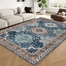 YIHOUSE-Home Decor, Room Decor, Bohemian Vintage Carpet - Large Living Room Carpet, Soft Carpet, Stain-Resistant Washable Machine Dining Room Carpet, Office Bedroom Non-Slip Backing, Home Decor Carpet, Blue Plaid - 彩色 - 查看 5