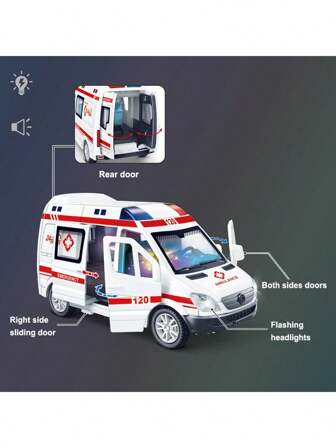 Rescue Ambulance Friction Power, With Lights And Sound, Children's Medical Transportation, Emergency Vehicle Push, Toy Car, Pretend Game Car, Perfect Gift For Children, Boys, And Girls,Back To School