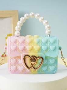 [Small] 1pc Girls Silicone Jelly Bag, Dual-Sided Bubble Heart Shaped Crossbody/Coin Purse, Suitable For Daily Use - Multicolor - View 7
