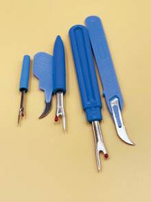 5件装蓝色快速拆线器，符合人体工学的镰刀形拆线器 - 减少手部疲劳，专业级拆线器 - 裁缝和缝纫师的理想之选 - 藍色 - 查看 3