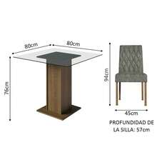 Madesa Comedor Mesa Cristal 4 Sillas Noemí Marrón/Plata - Marrón y gris - Ver 4