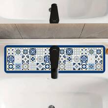 1 件波西米亚复古风格水龙头垫，涤纶防潮防滑排水垫，适用于厨房和浴室水槽，水龙头吸盘垫，适用于浴室台面的干燥垫，厨房和浴室柜台配件