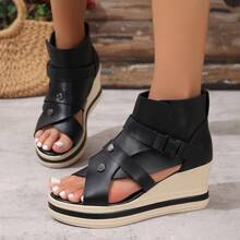 Dikke bodem Romeinse stijl wig sandalen voor vrouwen, peep toe platform schoenen